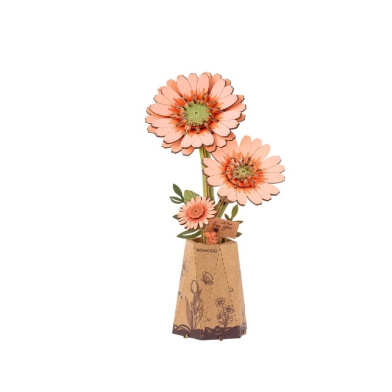 DIY Houten Bloem, Light Orange Gerbera